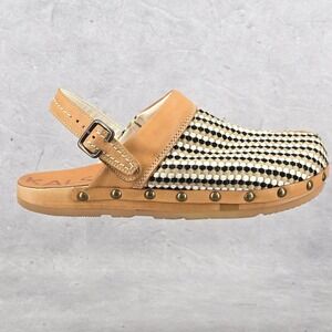 NEW KALSO Women Size 9.5 Shanti Brown Black White Fabric Mule Clog Negative Heel